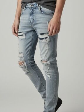 Men's Light Blue Distressed Skinny Jeans